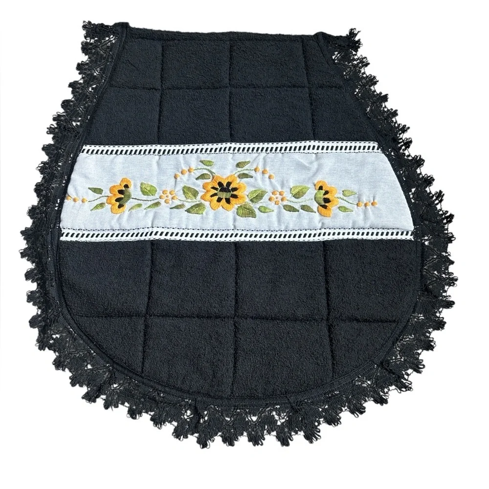 Black‎ Quilted Bathroom Set with Floral Embroidery